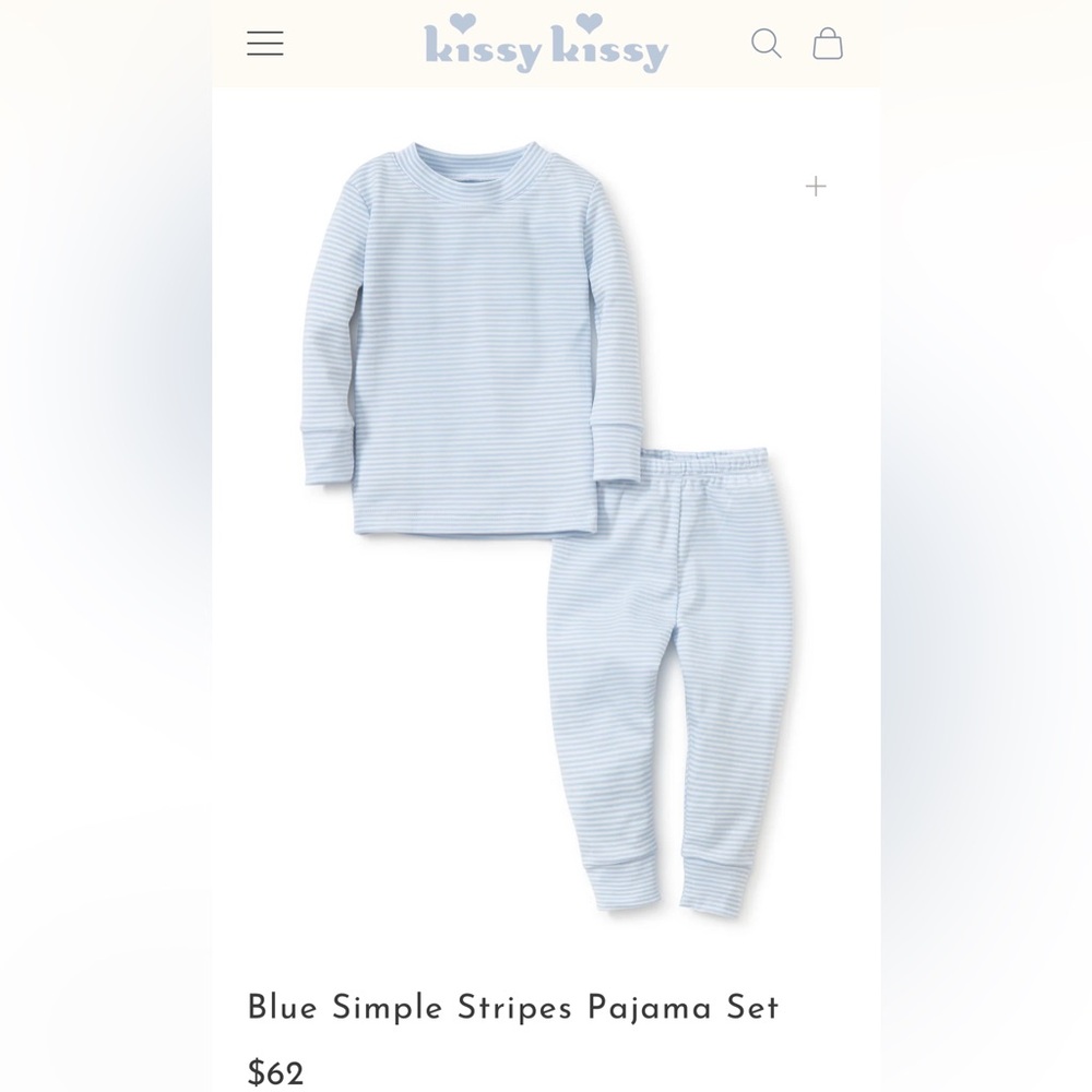 Kissy Kissy “Year-Round Stripe” Pajama Set • Blue/Light Blue • 100% Pima Cotton - Picture 3 of 3